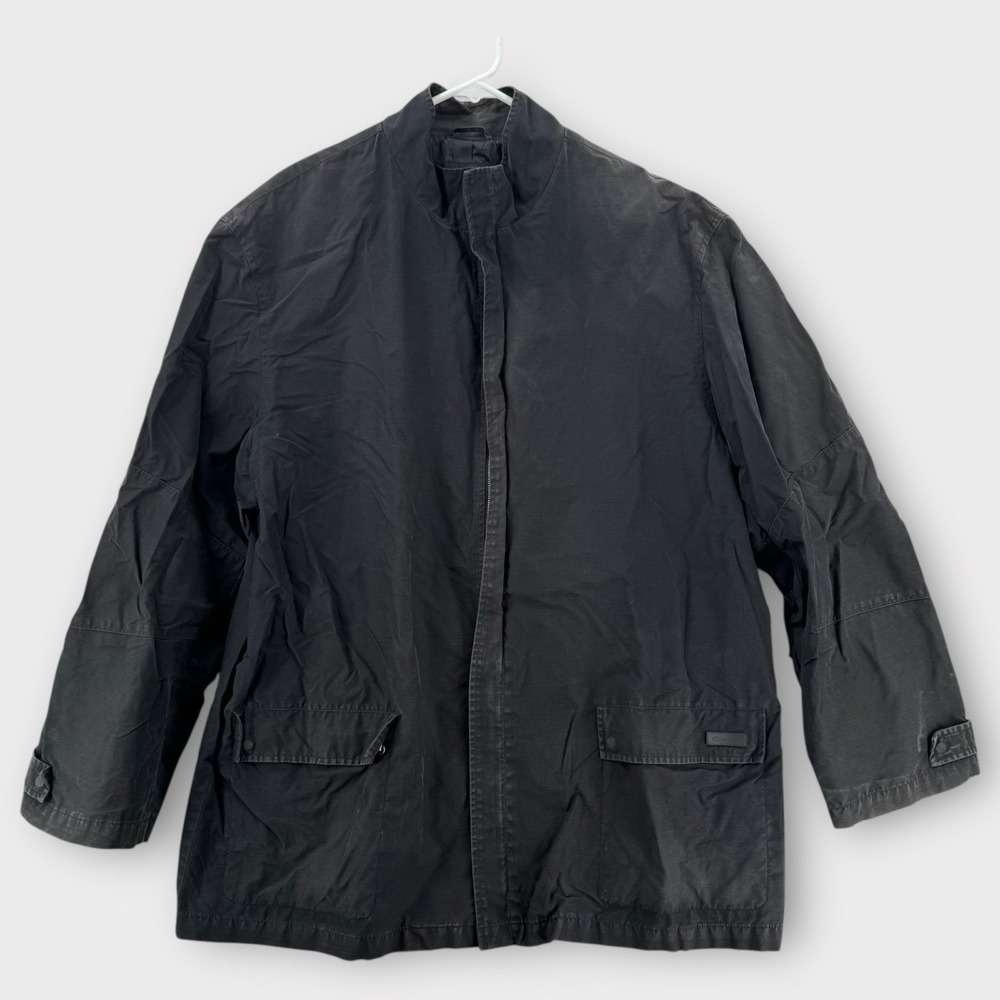 VTG Calvin Klein Military Jacket Mens XL Black Full Zip Utility Pockets Nylon